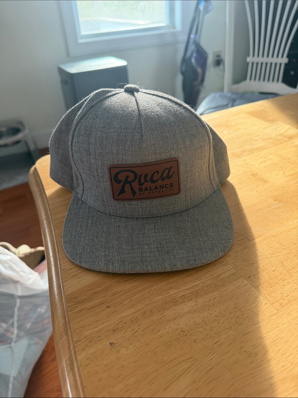RVCA Grey Snapback Hat with Brown Patch
